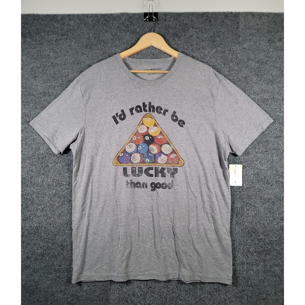 NEW Lucky Brand T-Shirt Mens XL Gray Short Sleeve Billiards Graphic Bar Tee $40